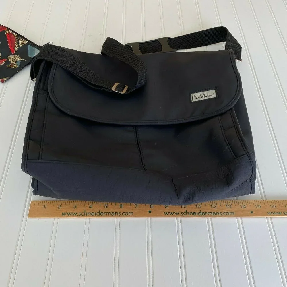 Black Diaper Bag Messenger Bag Take Cover by Nicole Miller w/Accessory Bag Heels